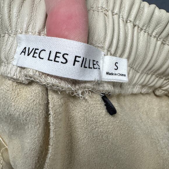Avec Les Filles Pants Womens Small Cream Faux Leather Jogger Drawstring Waist - Picture 5 of 9